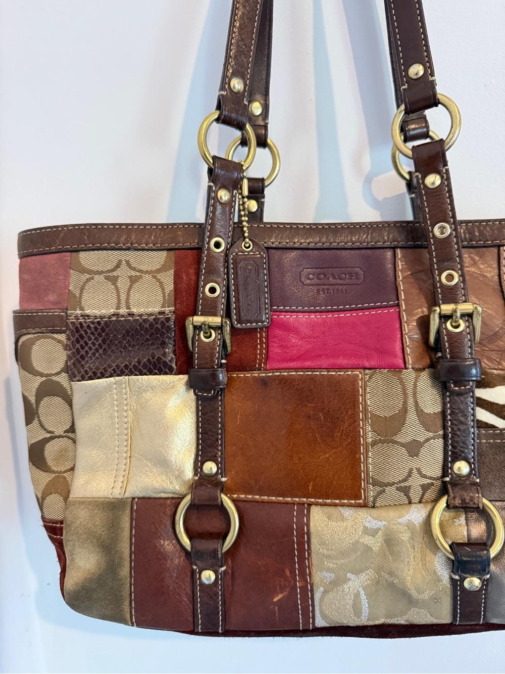 Y2K Coach Holiday Patchwork Tote